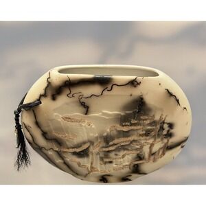 Native American Pottery Vase Horsehair Etched Ruins Charm Fetish Signed Vintage